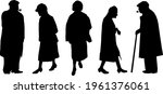 Silhouettes of five old people, men and women in coats.