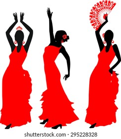 silhouettes of flamenco dancer in red dress