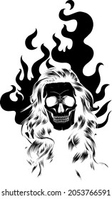 Silhouettes of Flaming Skulls, Old School Fire Logo Vector Illustration