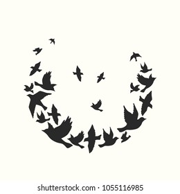 Silhouettes of a flock of birds. Vector illustration. Simple background.