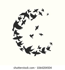 Silhouettes of a flock of birds. Vector illustration. Simple background.