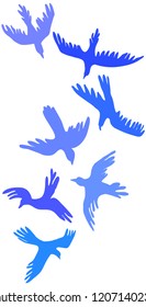 Silhouettes of a flock of blue birds flying in the sky vector graphics
