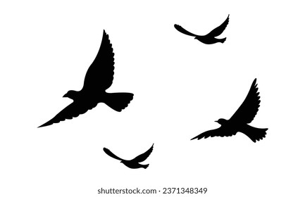 Silhouettes of flocks of birds flying freely in the sky