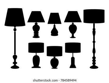 Silhouettes of floor lamps.