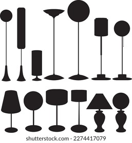 Silhouettes of floor lamps. Silhouettes of table lamps. Lamps for living room, bedroom.