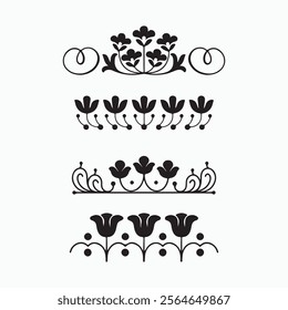 Silhouettes of floral ornaments dividers vector illustration