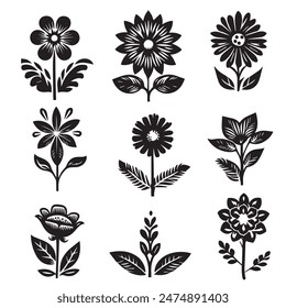 Silhouettes Flower icon set , Abstract botanical flower icon.