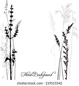 Silhouettes of flowers and grass, hand drawn vector illustration