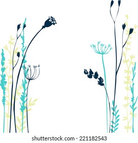 Silhouettes of flowers and grass, hand drawn vector illustration