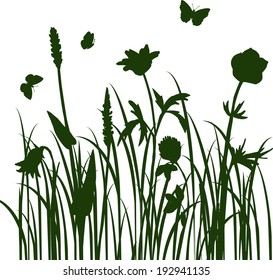 Silhouettes  of flowers and grass, vector illustration