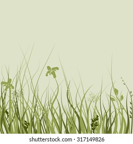 Silhouettes of flowers and grass. Vector illustration.