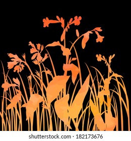 Silhouettes  of flowers and grass in watercolor, vector illustration