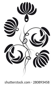Silhouettes of flowers and leaves