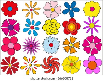 Silhouettes of flowers on a white background in vector
