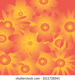 Silhouettes of flowers, orange. Abstract vector background.
