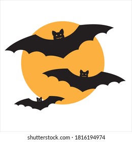 Silhouettes of flying bats traditional Halloween symbols on white.