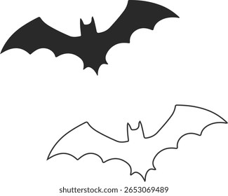 silhouettes of flying bats vector and outline illustration