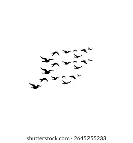 Silhouettes of flying birds in vector style, perfect for tattoos or nature-themed art, symbolizing freedom and grace.