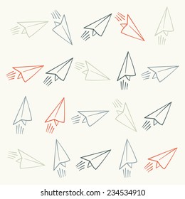 Silhouettes of flying paper airplanes seamless pattern