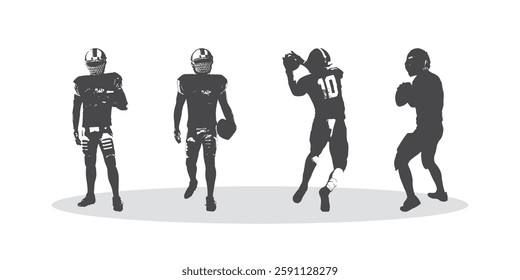 silhouettes of football players - American football players - vector illustration