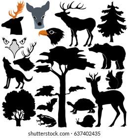 Silhouettes Forest Animals Plants Stock Vector (Royalty Free) 637402435 ...