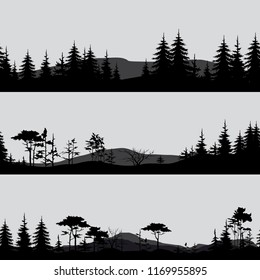 silhouettes of the forest in gray and black tones