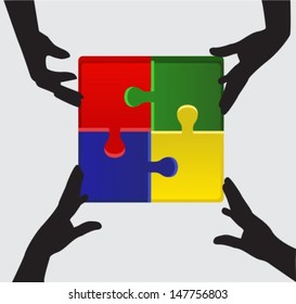silhouettes of four arms folded puzzle of four different colored parts - Shutterstock ID 147756803