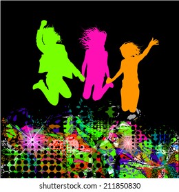 silhouettes of friend people jumping. Childhood. Vector 