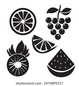 Silhouettes Fruits icon set , Abstract natural fruit icon.vector illustration.