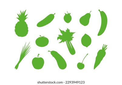 Silhouettes of fruits and vegetables on a white background. Vector image.