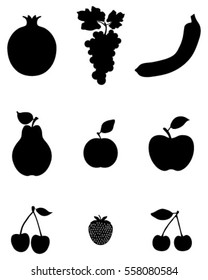 Silhouettes of fruit,vector icon set for web and mobile