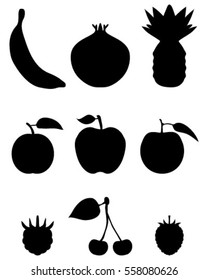 Silhouettes of fruit,vector icon set for web and mobile