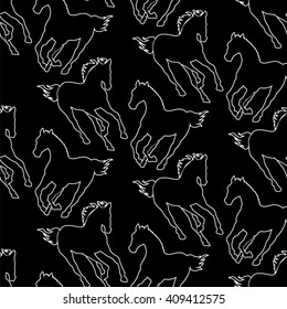 silhouettes of galloping horse - black and white seamless pattern
