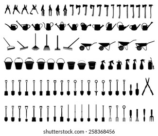 Silhouettes of garden tools, vector