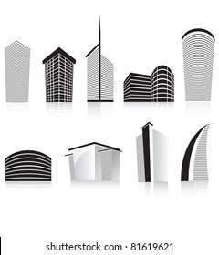 silhouettes of generic modern city office skyscrapers and headquarters buildings