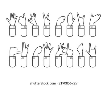 Silhouettes of gestures. Linear drawing. Graphics. Vector. Used as a pointer, sign, symbol, emblem, stencil. Can be used for printing in web design