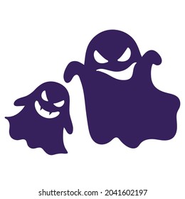 Silhouettes of ghosts or spooks flying with different emotions. Traditional Halloween symbol and decorative element. Vector cartoon isolated illustration.