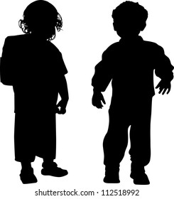 Silhouettes of girl and boy