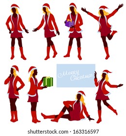 Silhouettes of Girl in a Christmas Costume that Advertises Items