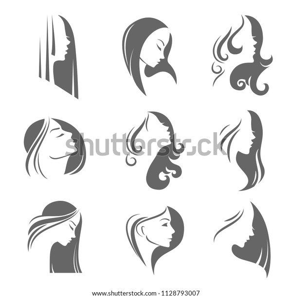 Silhouettes Girl Profile Long Hair Stock Vector Royalty Free 1128793007 