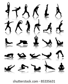 silhouettes of girl stretching and exercise