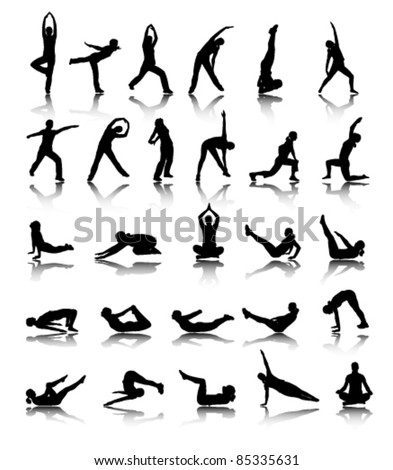 silhouettes of girl stretching and exercise