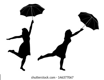 Silhouettes of girl with umbrella