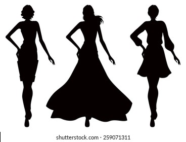 Silhouettes of girls in different clothes. Vector illustration