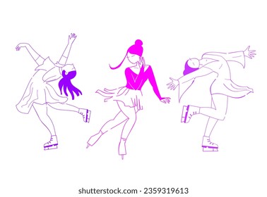 Silhouettes of girls figure skaters. Vector sports illustration.