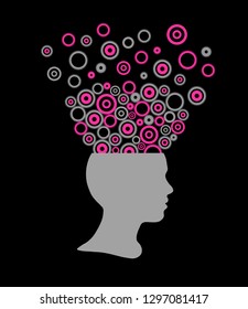 Silhouettes of girls and flying gears, illustration black background