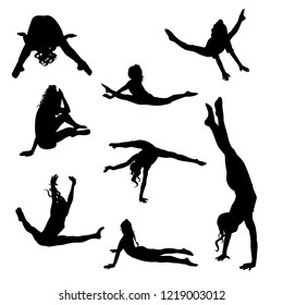 silhouettes of girls of gymnasts on a white background vector