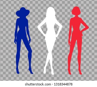 Silhouettes of girls models in the colors of the flag of France. Vector illustration