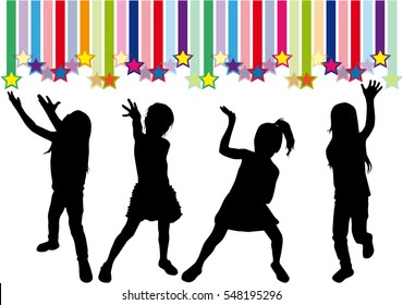 Silhouettes of girls on the abstract background.