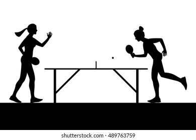 Silhouettes of girls playing ping pong